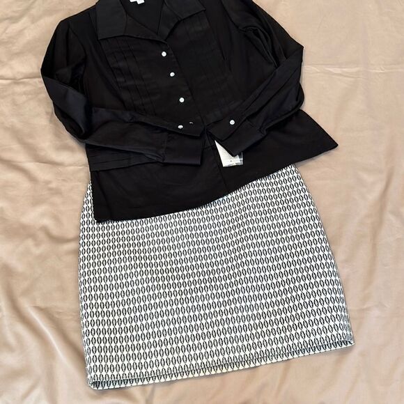 Ann Taylor gorgeous sz 2 black & white side zip fully lined straight skirt EUC - Picture 2 of 11